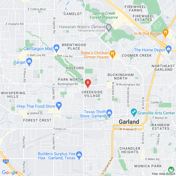 Garland Towing location map: 2324 W Buckingham Rd, Garland, TX